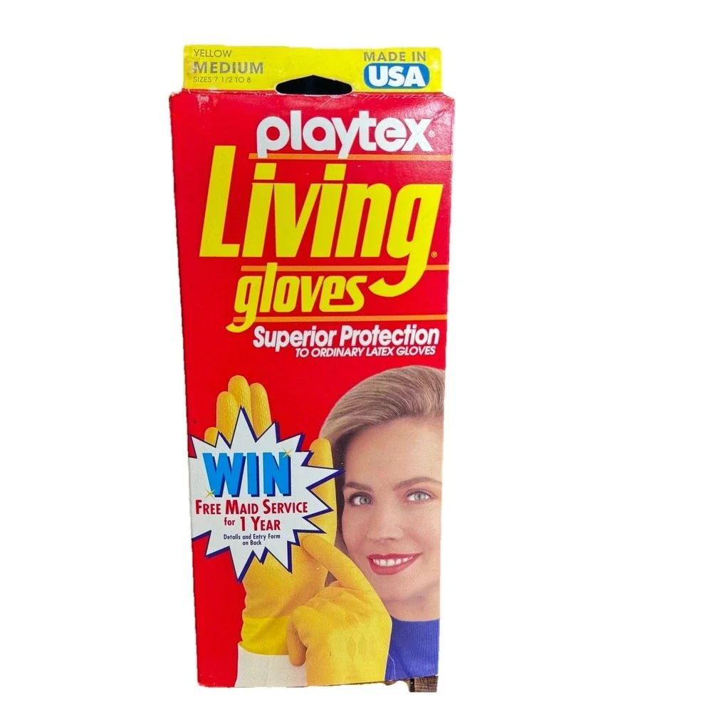 Vtg NOS Playtex Living Gloves Yellow‎ Size Medium Long Cuff Cotton Lined USA NEW